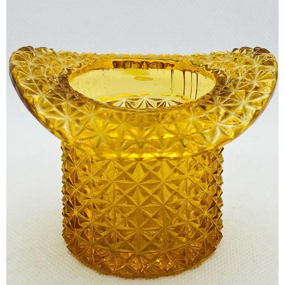 Vintage Fenton Amber Top Hat Toothpick Holder / Mini Vase ~ Cut Glass - Picture 2 of 3